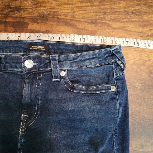 True Religion Jeans Womens 32 Jennie Curvy Mid Rise Skinny Button Flap Dark Wash - Picture 7 of 11
